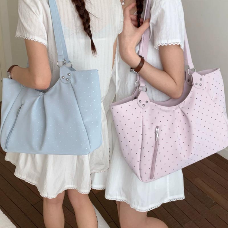 Leather Work Duffle Bag - Korean Polka Dot Shoulder Tote Bag